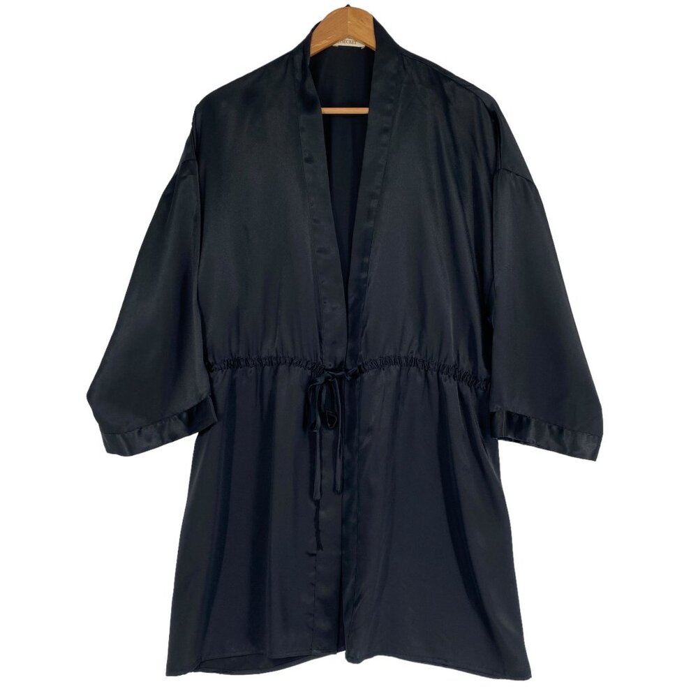 Vintage Victorias Secret Gold Label Black Silky Robe Short Satin Kimono M/L